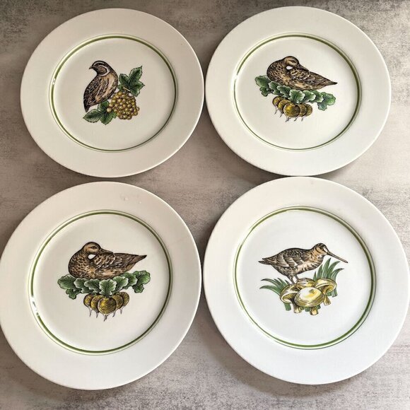 Vintage Saks Fifth Avenue Fitz and Floyd Set of 4 Bird Motifs 9" Dinner Plates - Picture 1 of 6
